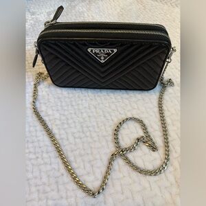 Prada Black Chevron Impuntu mini bandoliera Crossbody Bag